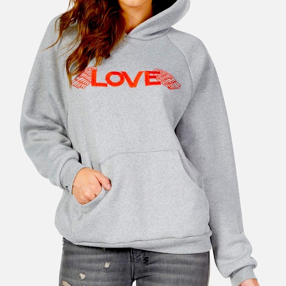 LAUREN MOSHI Renee Pullover Hoodie W Pockets with Love Wings Embroidery - Picture 1 of 12
